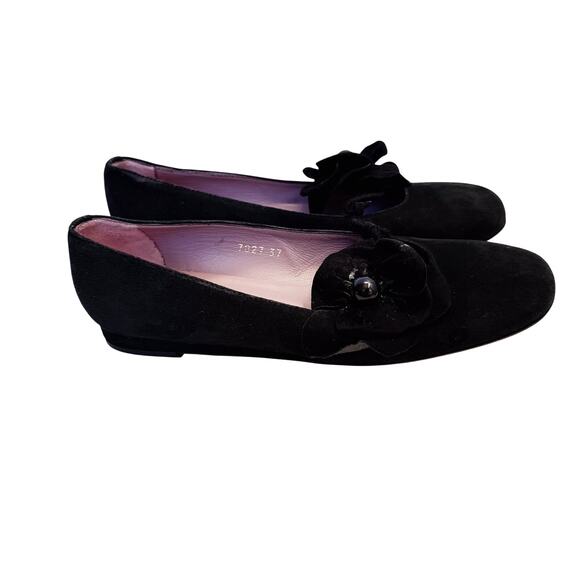 Key Te Italian Black Suede Leather Flats Womens sz 37 US 6.5 Flower Preppy - Picture 6 of 9